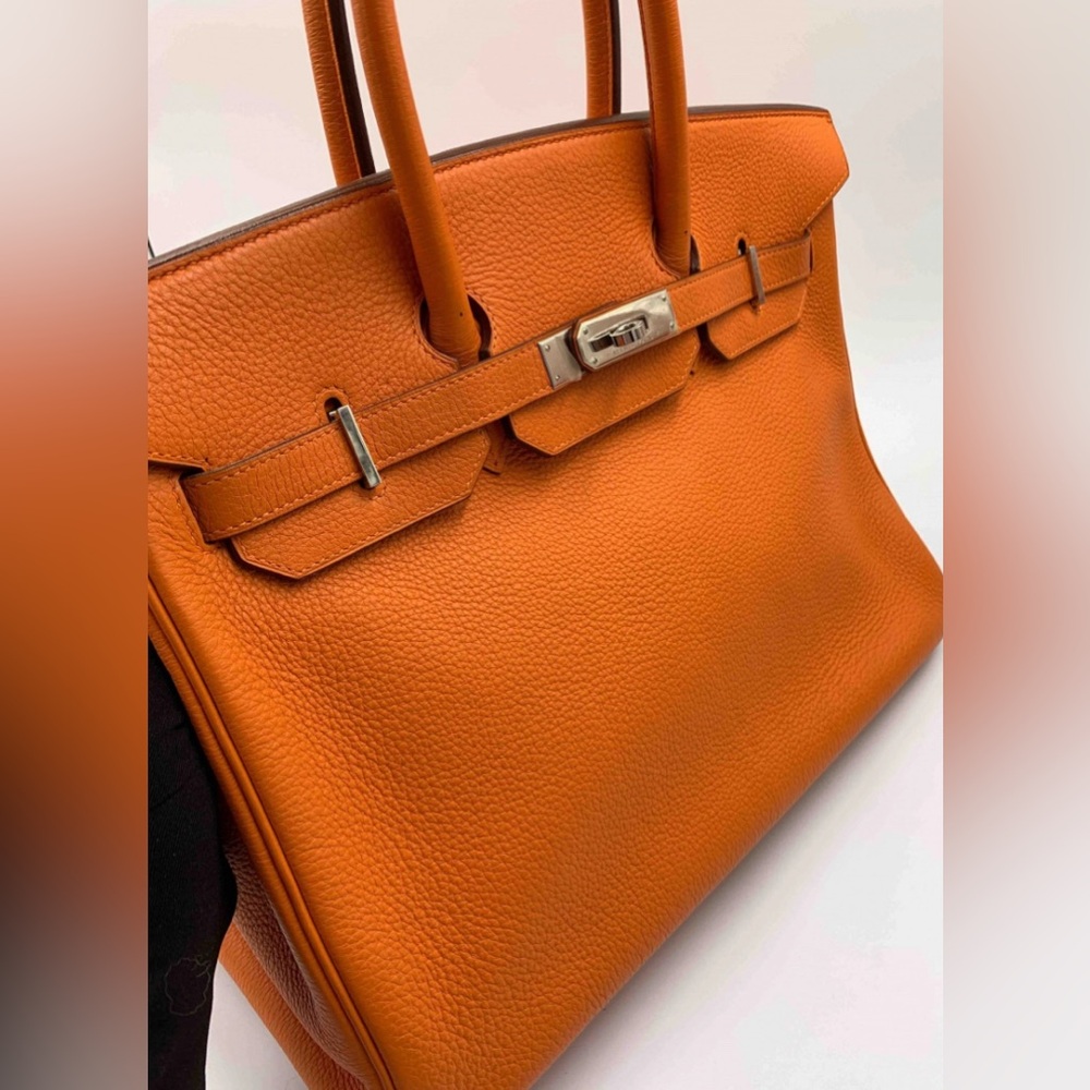 Authentic HERMES Birkin 35 Clemence Leather Orange Palladium hardware - Picture 5 of 15